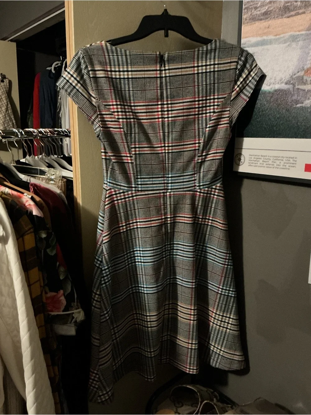 Anthropologie Plaid Fit-and-Flare Mini Dress — Gray, Pink, Black